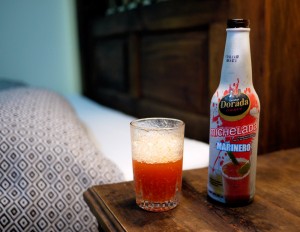 Michelada - a funny mix tomato juice / salsa / beer mix drink. Tastes better than it sounds