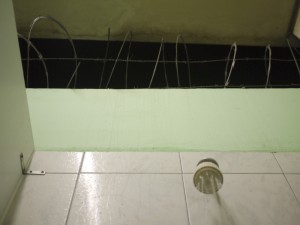 Both showers in the hostel were weird: #1 Barbwire above. Never felt safer having a shower.