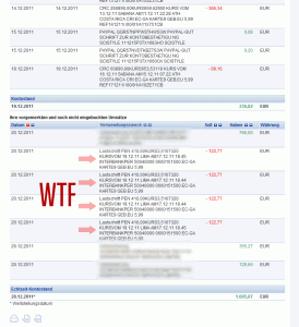 Four withdrawals of a Peruvian bank of 122.77 € each.