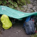 A temporary camp we set up during our hike up the volcano when the rain got too bad